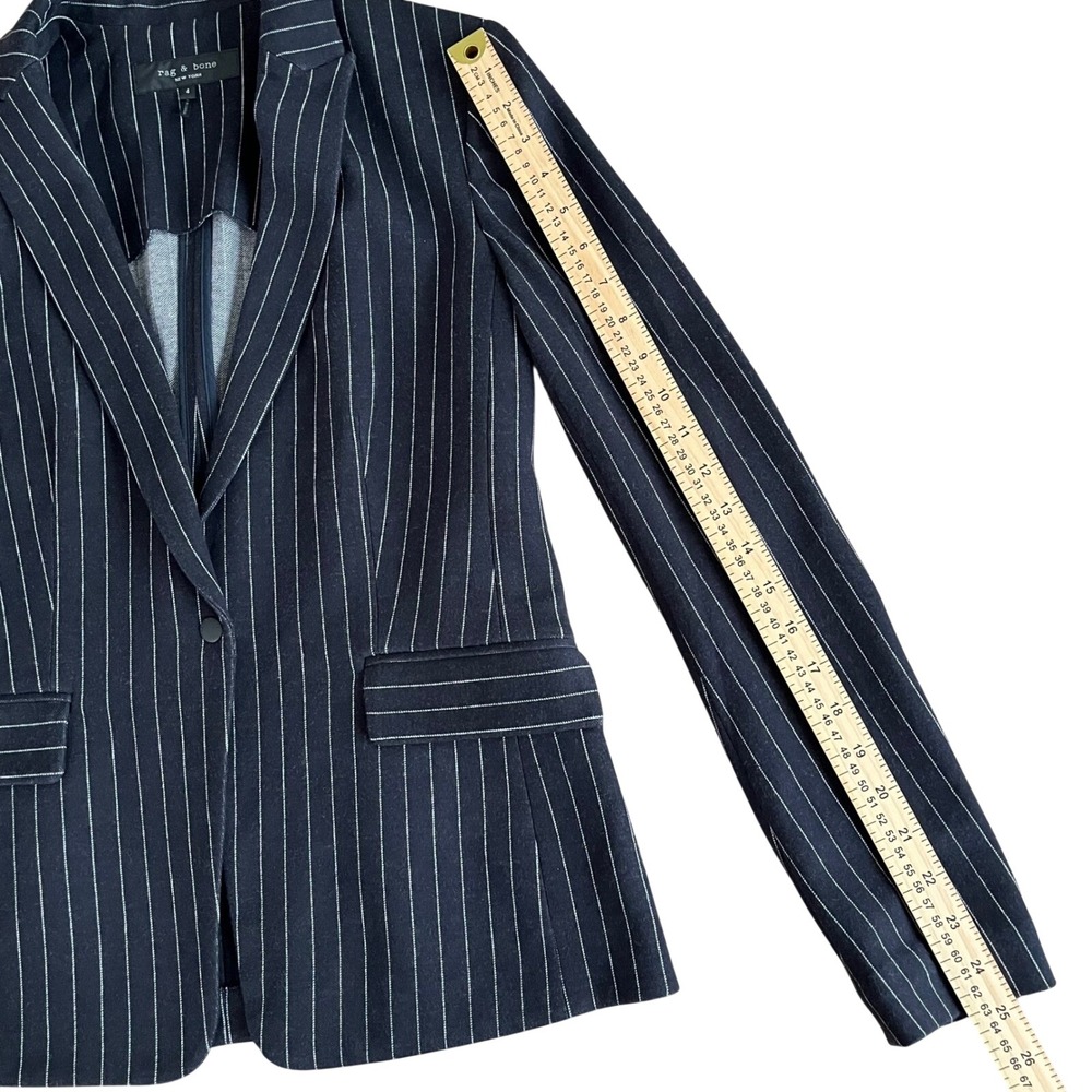 Rag & Bone Women's Black White Pinstripe Cotton Knit Blazer Jacket Size 4 - Picture 10 of 10